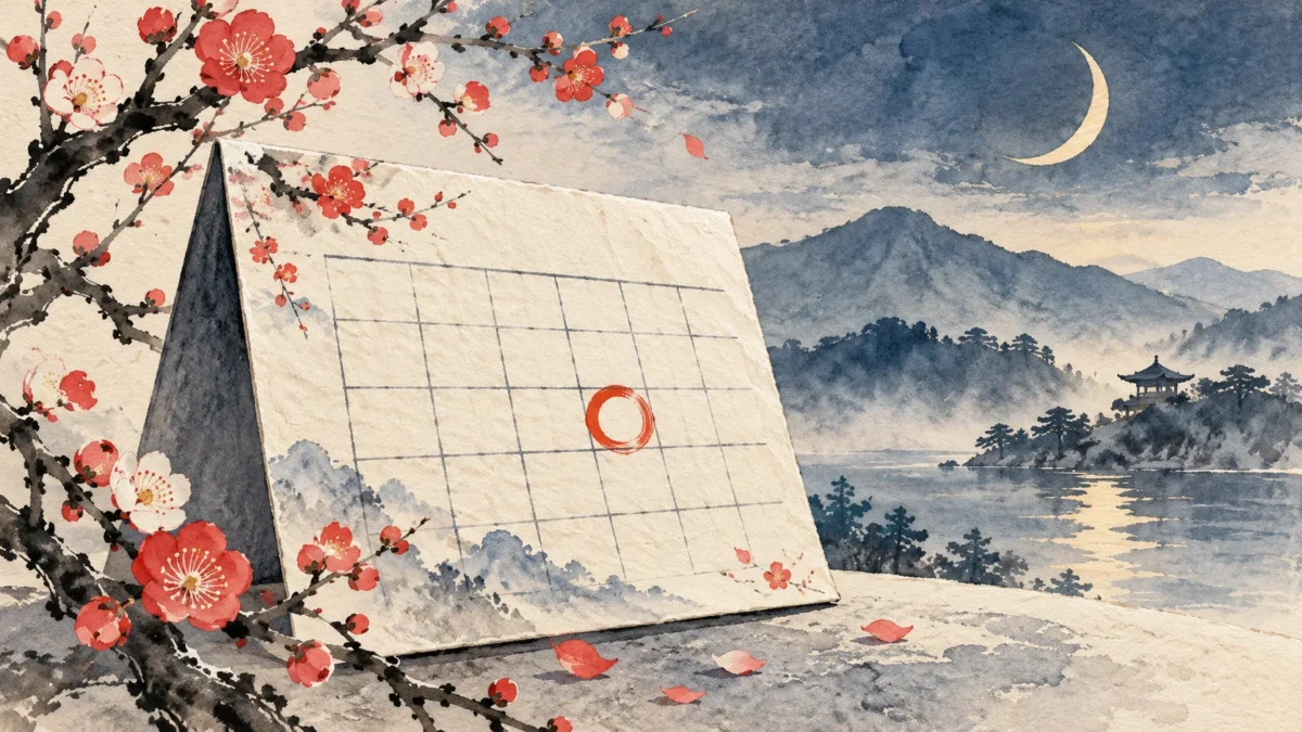 暦と梅の花、三日月