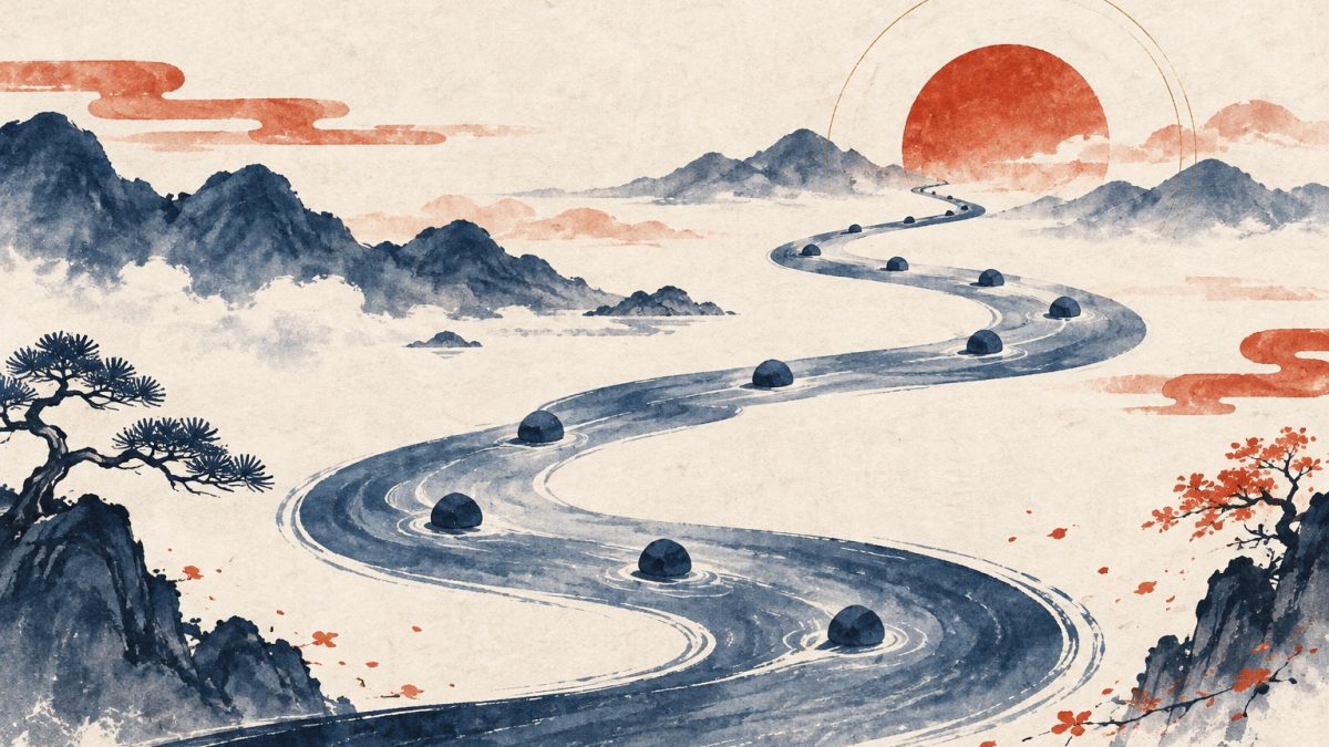 石を置いた道が曲がりながら続く、十年ごとの大運をイメージした挿絵